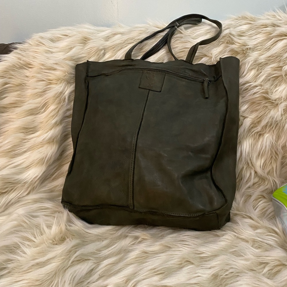 Green leather tote